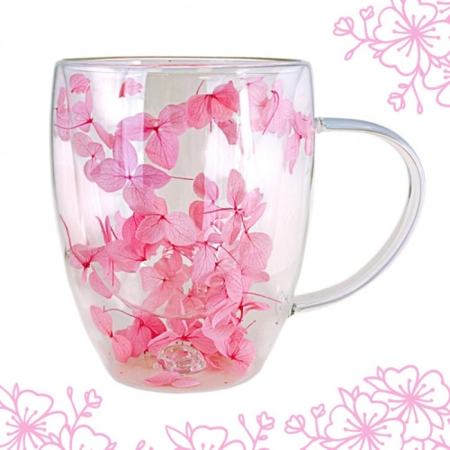 Termo sklenice s dvojitou stěnou s hortenzií 300 ml,1 ks