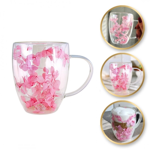 Termo sklenice s dvojitou stěnou s hortenzií 300 ml,1 ks