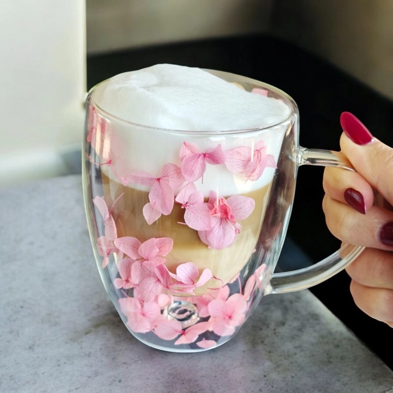 Termo sklenice s dvojitou stěnou s hortenzií 300 ml,1 ks