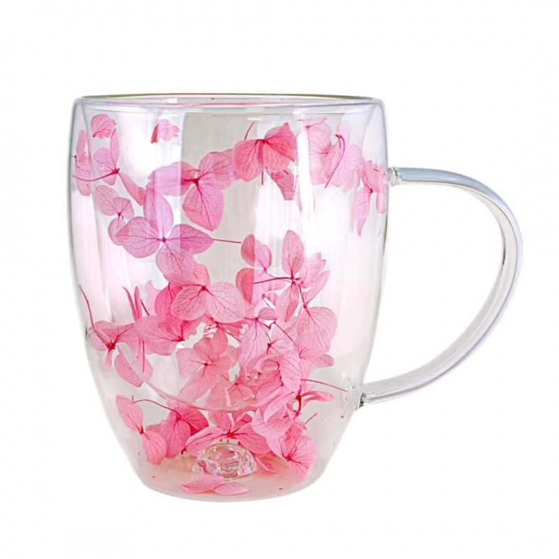 Termo sklenice s dvojitou stěnou s hortenzií 300 ml,1 ks