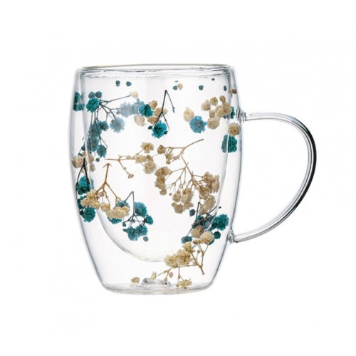 Termo pohár s dvojitou stenou s modrými kvetmi 300 ml, 1 ks