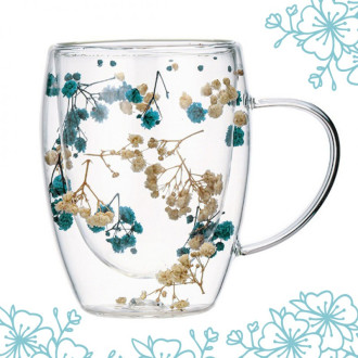 Termo pohár s dvojitou stenou s modrými kvetmi 300 ml, 1 ks