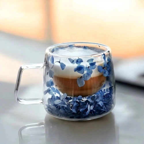 Termo sklenice s modrými hortenziemi 180 ml, 1ks