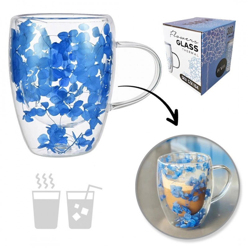 Termo pohár s modrými hortenziami 300 ml, 1ks