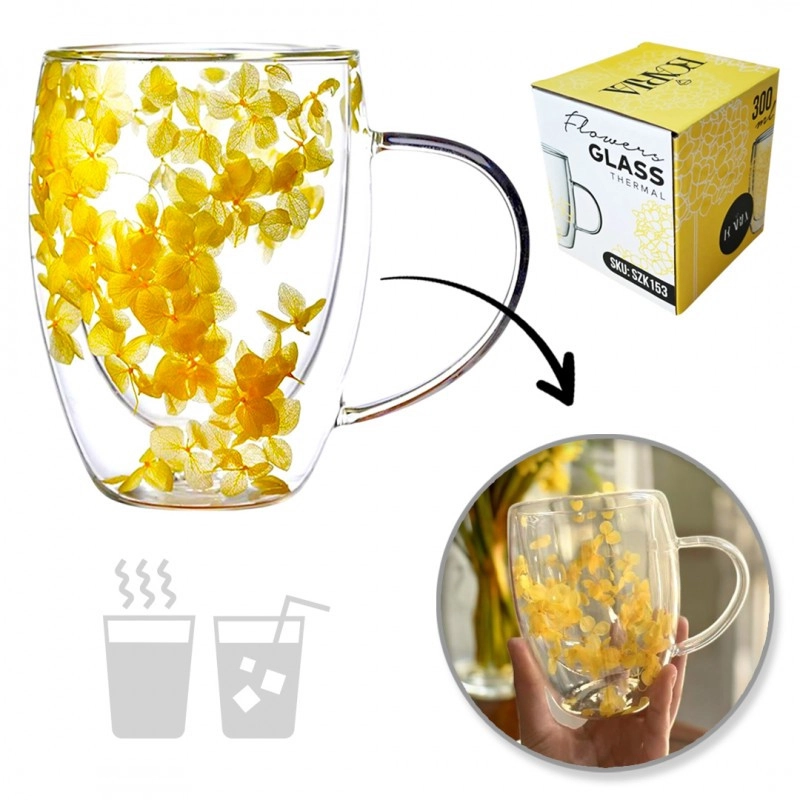 Termo sklenice se žlutými hortenziemi 300 ml, 1ks
