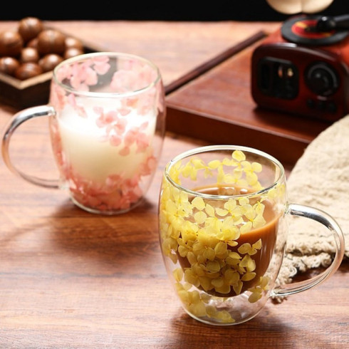 Termo sklenice se žlutými hortenziemi 300 ml, 1ks