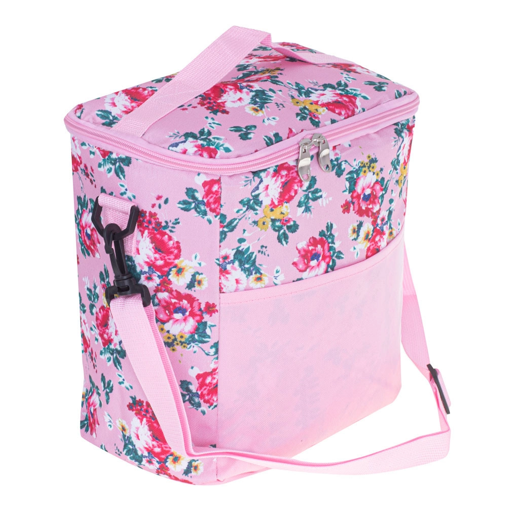 Termotaška na pláž a piknik 11l, ružová s kvetmi