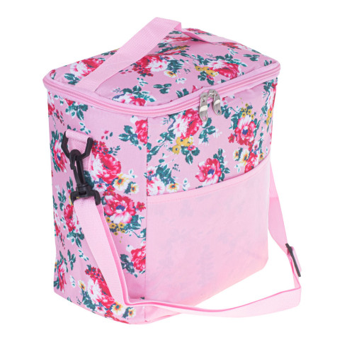 Termotaška na pláž a piknik 11l, ružová s kvetmi