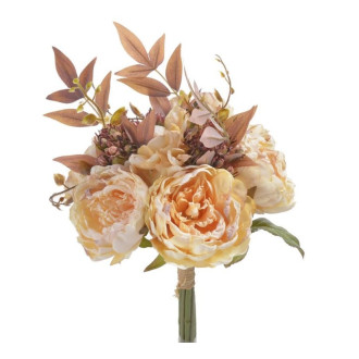Umelá kytica pivonky s bobulami - zväzok, marhuľové - 29 cm