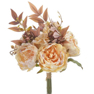 Umelá kytica pivonky s bobulami - zväzok, marhuľové - 29 cm