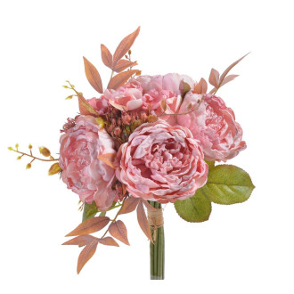 Umelá kytica pivonky s bobulami - zväzok, ružové - 29 cm