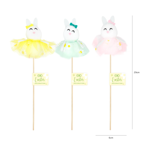 Velikonoční dekorace - Zajíčci v sukýnkách na tyčce mix