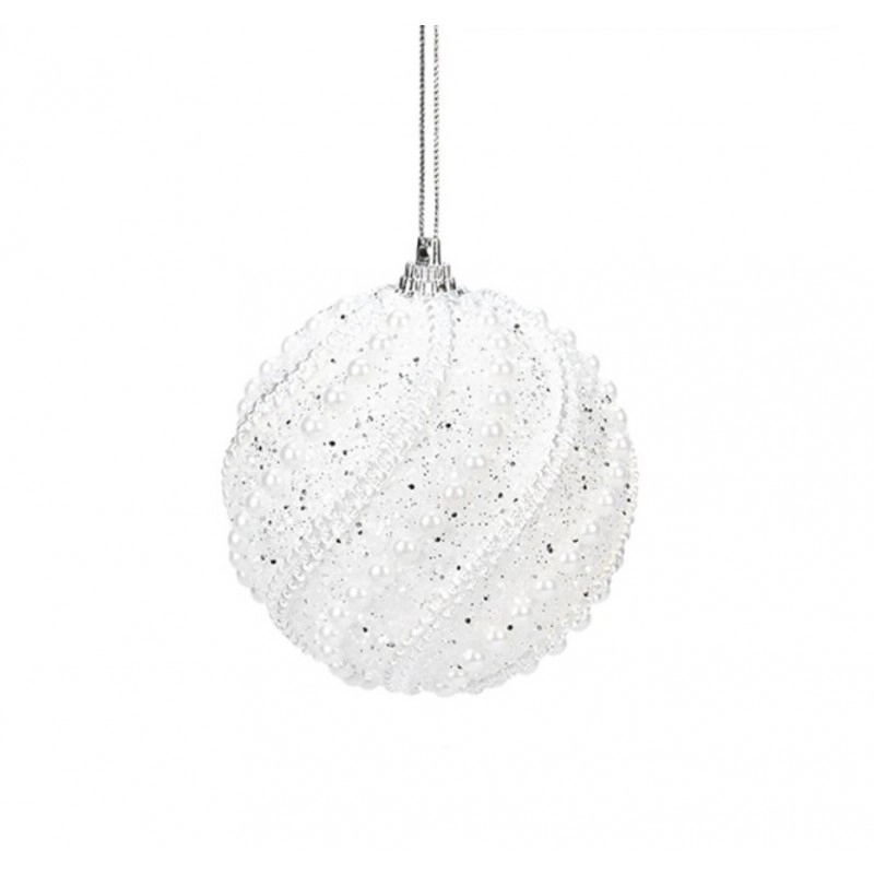 Vianočná biela perlová guľa, 8 cm