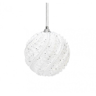 Vianočná biela perlová guľa, 8 cm