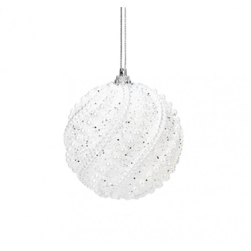 Vianočná biela perlová guľa, 8 cm