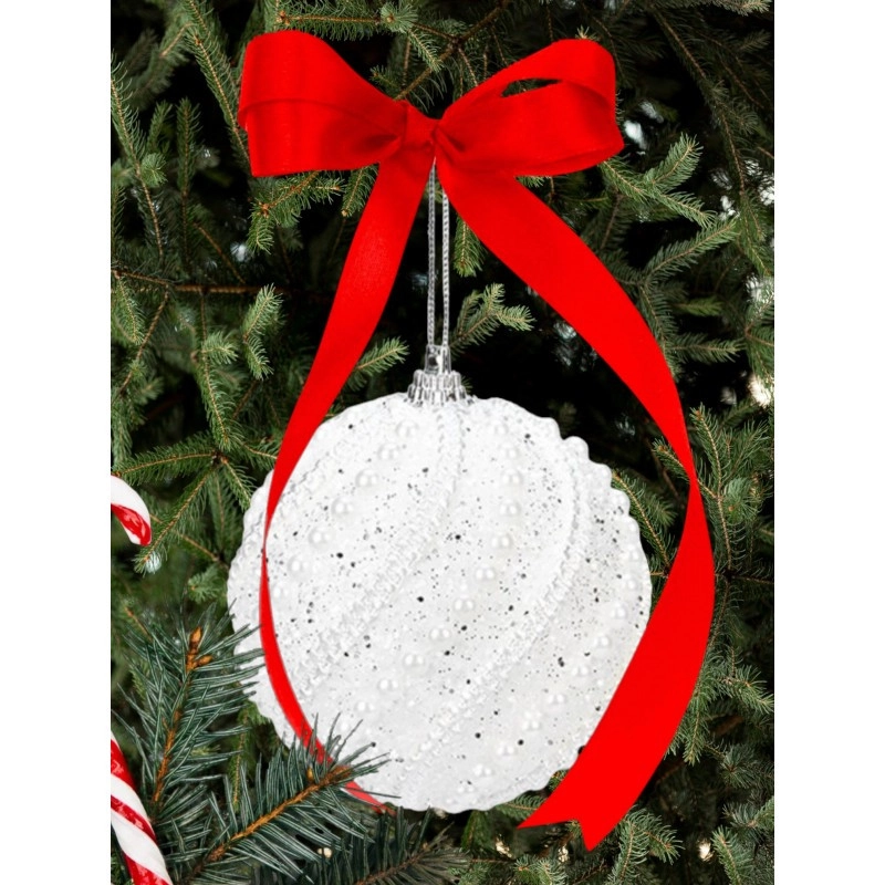 Vianočná biela perlová guľa, 8 cm