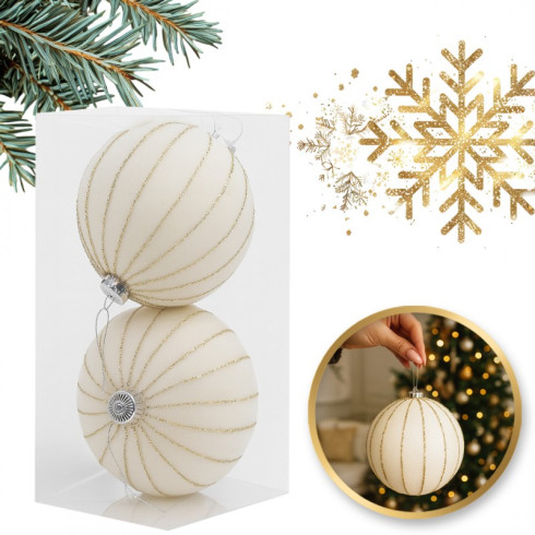 Vánoční bílá sametová koule XXL 15 cm, 2 ks