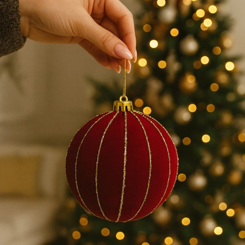 Vánoční bordó sametová koule XXL 15 cm, 2 ks