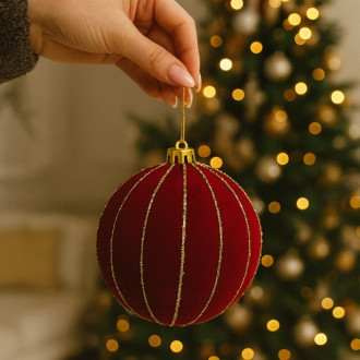 Vánoční bordó sametová koule XXL 15 cm, 2 ks