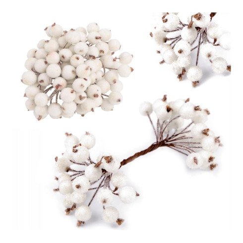Vánoční dekorace bílé jeřabiny, 20 ks