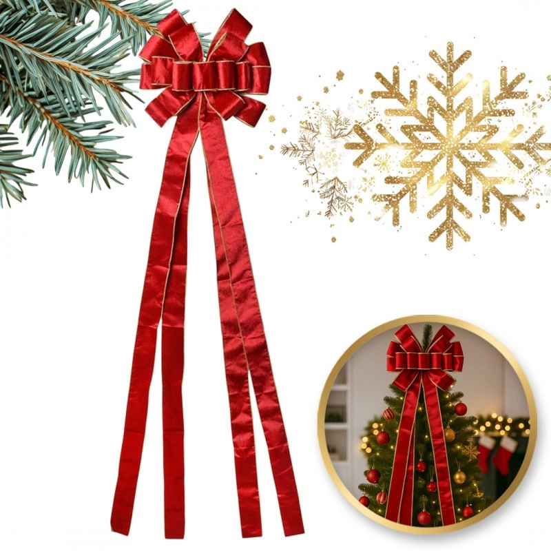 Vianočná dekorácia červená mašľa, 120 × 33 cm