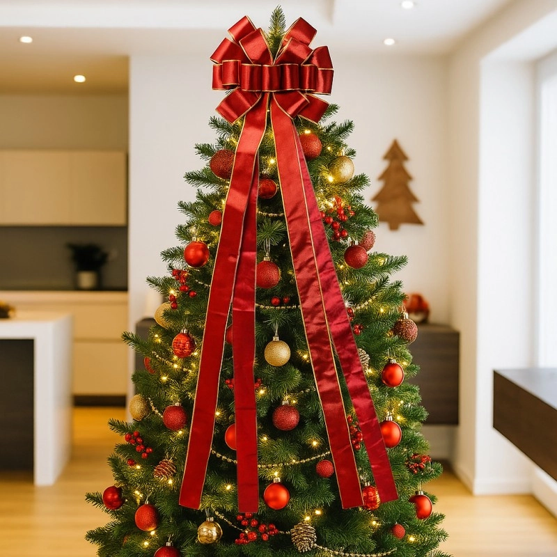 Vianočná dekorácia červená mašľa, 120 × 33 cm