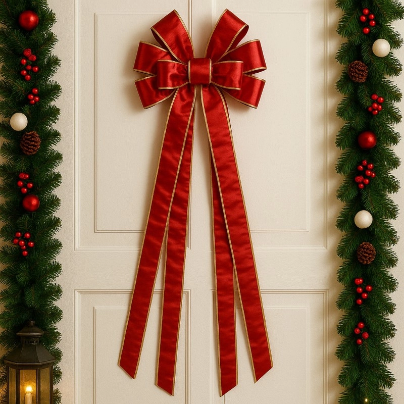 Vianočná dekorácia červená mašľa, 120 × 33 cm