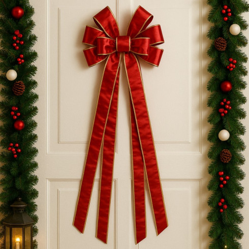 Vánoční dekorace červená mašle, 120 × 33 cm