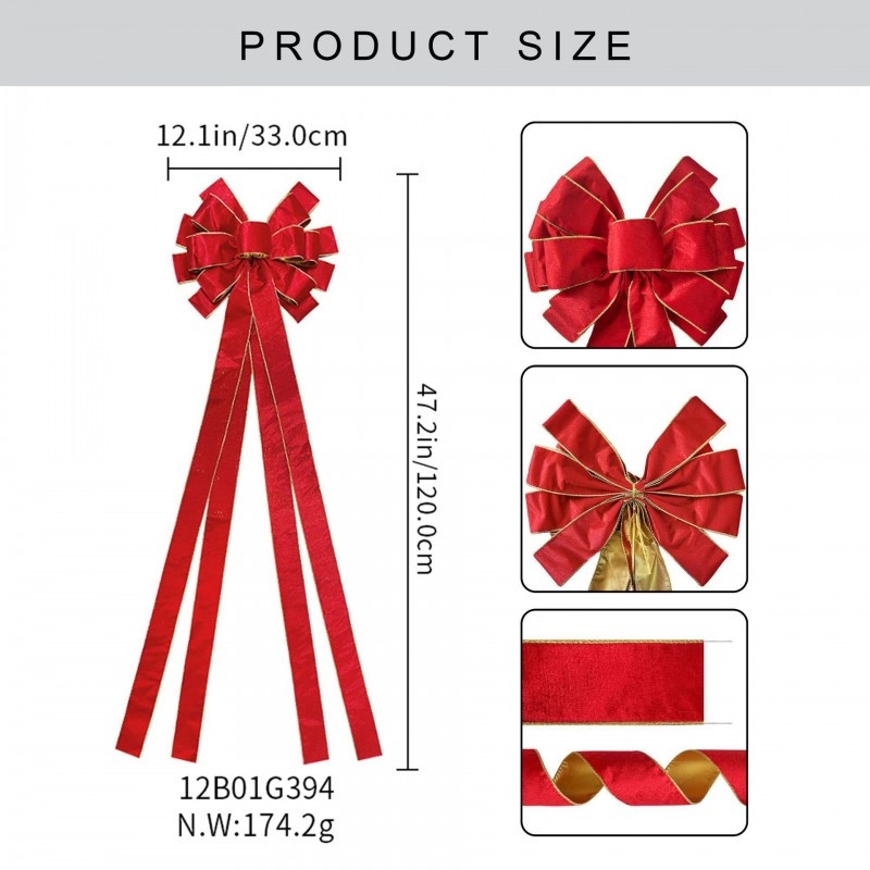 Vianočná dekorácia červená mašľa, 120 × 33 cm