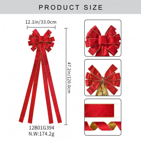 Vánoční dekorace červená mašle, 120 × 33 cm