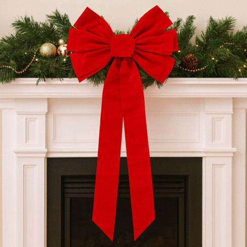 Vánoční dekorace červená mašle, 46 × 91 cm