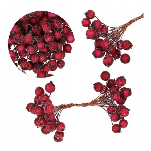 Vánoční dekorace červené jeřabiny, 20 ks