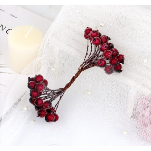 Vánoční dekorace červené jeřabiny, 20 ks