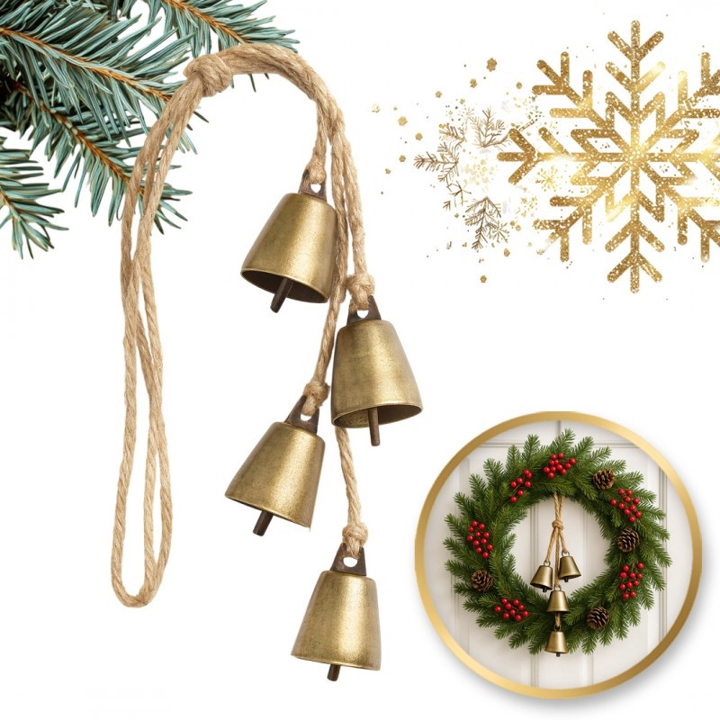Vianočná dekorácia kovové zvončeky, 35 cm