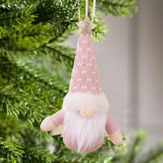 Vánoční dekorace růžový skřítek, 17 cm