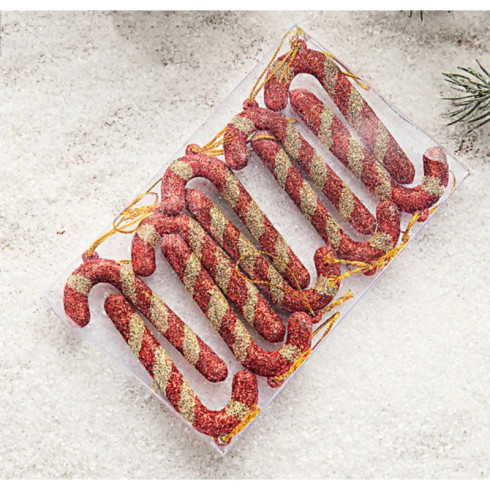 Vánoční dekorace – červená lízátka, 10 ks