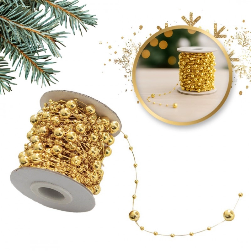 Vianočná girlanda so zlatými perlami, 10 m
