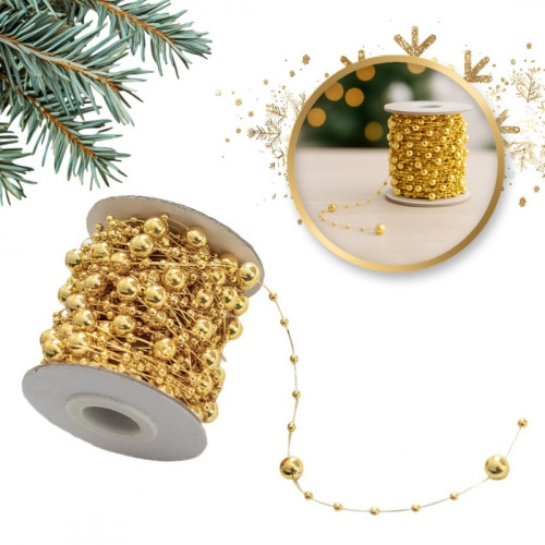 Vianočná girlanda so zlatými perlami, 10 m