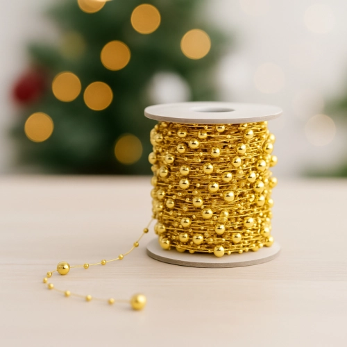 Vianočná girlanda so zlatými perlami, 10 m