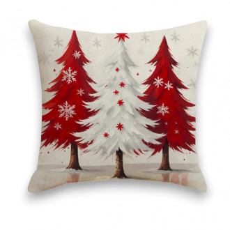Vánoční povlak na polštář 45 × 45 cm, stromečky s vločkami