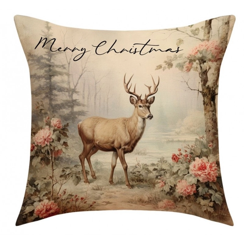 Vianočná obliečka na vankúš s motívom jeleňa, 45×45 cm