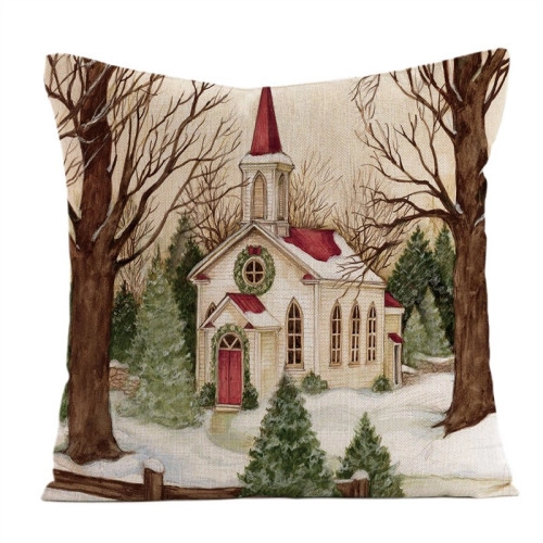 Vianočná obliečka na vankúš s motívom kostola, 45×45 cm