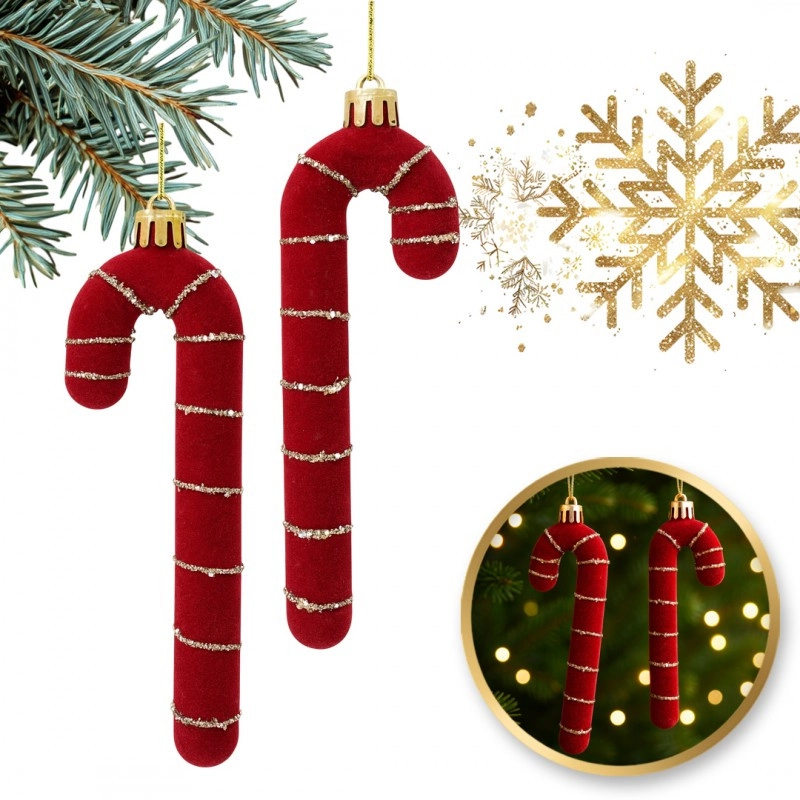 Vianočná ozdoba bordové zamatové lízanky, 2 ks