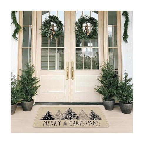 Vianočná rohožka Stromčeky 60 × 90 cm, krémová