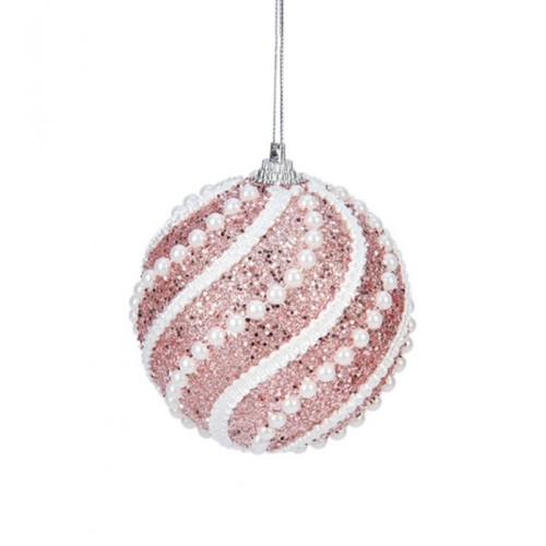 Vianočná ružová perlová guľa, 8 cm