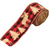Vánoční stuha červená káro se zlatými motivy, 5 cm × 5 m