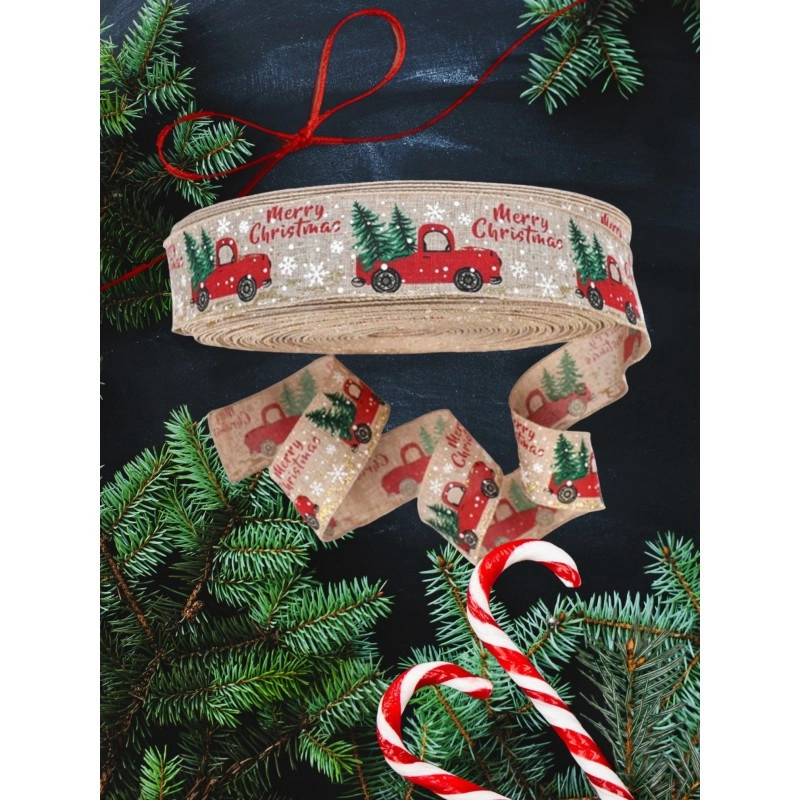 Vianočná stuha Merry Christmas 5 cm x 2 m - béžová