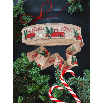 Vianočná stuha Merry Christmas 5 cm x 2 m - béžová