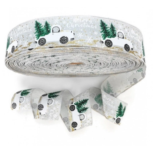 Vianočná stuha Merry Christmas 5 cm x 2 m - biela