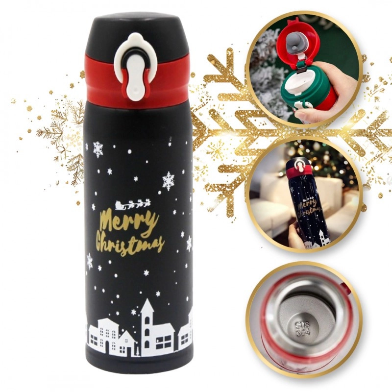 Vianočná termoska 500 ml, čierna